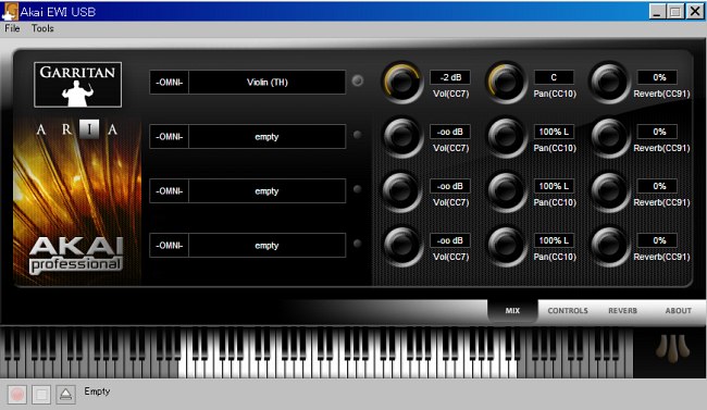 EWI-USBに付属するAria音源の画面